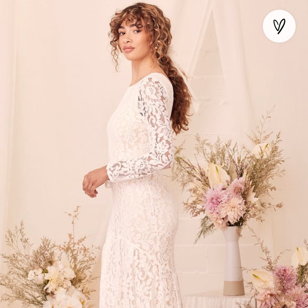 Say I Do White Lace Long Sleeve Mermaid Wedding Dress - Lulu’s